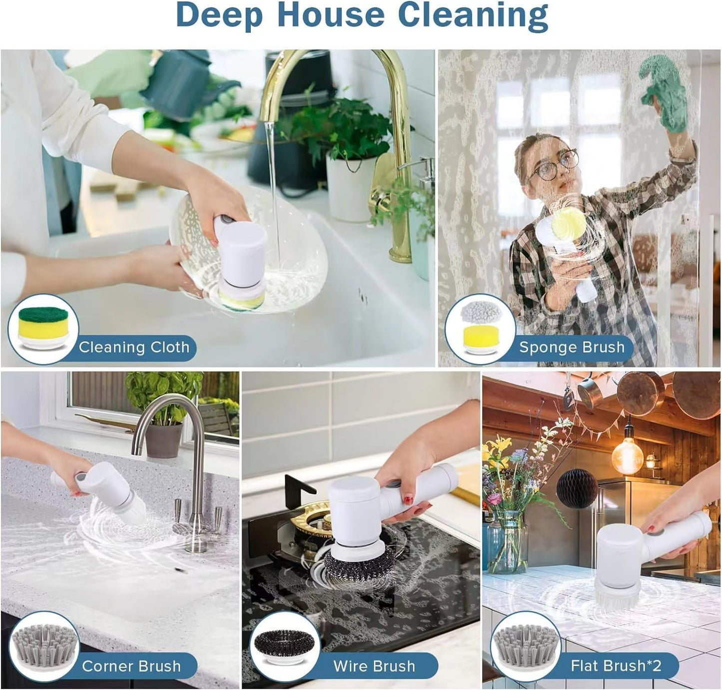 Electric Spin Scrubber UK | Power Bathroom & Kitchen Cleaning Brush with 5 Heads