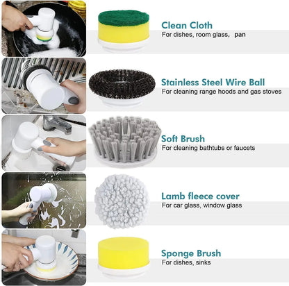 Electric Spin Scrubber UK | Power Bathroom & Kitchen Cleaning Brush with 5 Heads