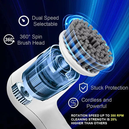 Electric Spin Scrubber UK | Power Bathroom & Kitchen Cleaning Brush with 5 Heads