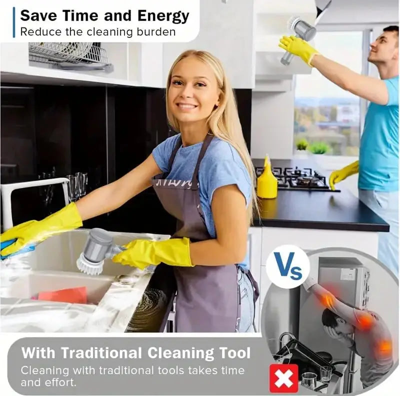 Electric Spin Scrubber UK | Power Bathroom & Kitchen Cleaning Brush with 5 Heads