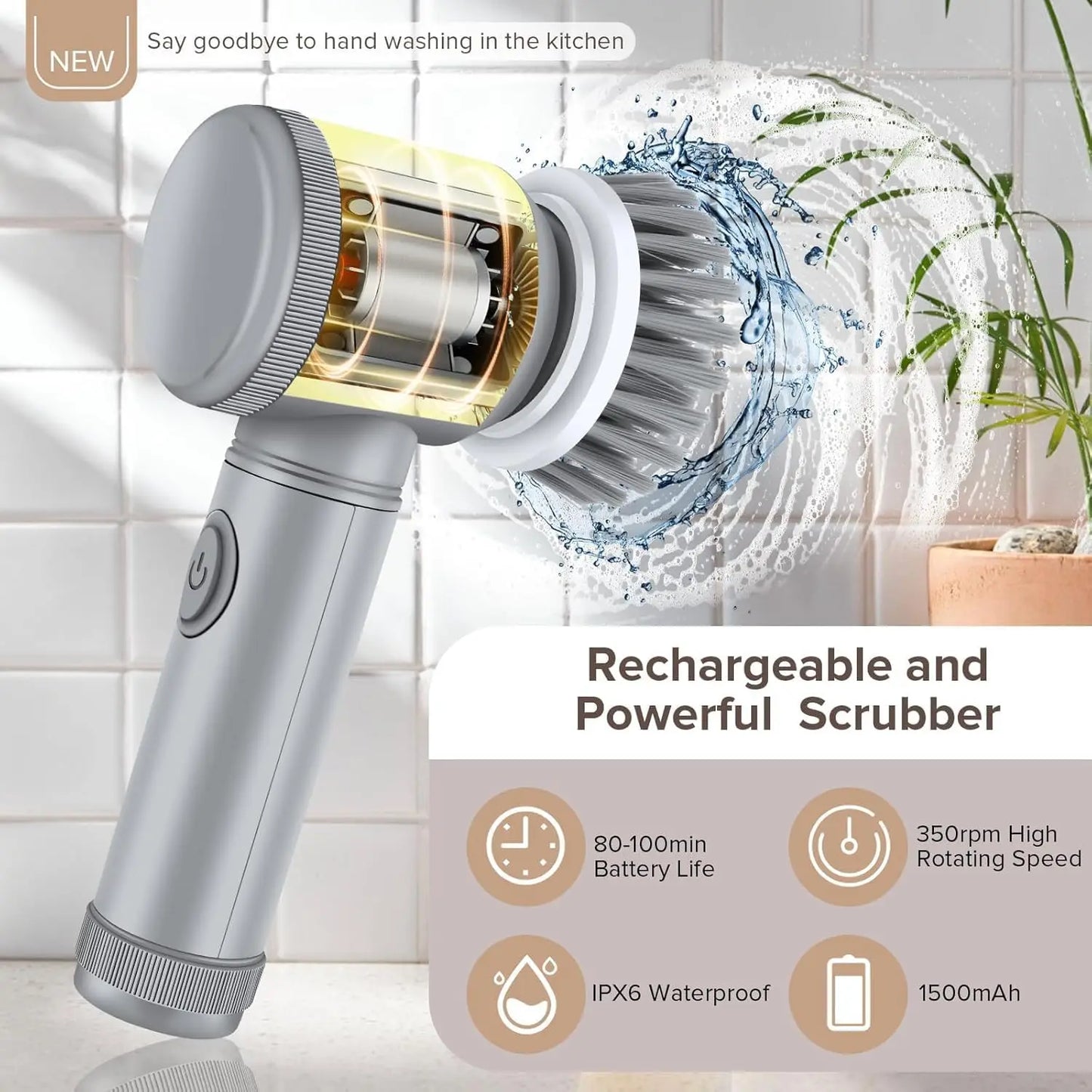 Electric Spin Scrubber UK | Power Bathroom & Kitchen Cleaning Brush with 5 Heads