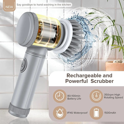 Electric Spin Scrubber UK | Power Bathroom & Kitchen Cleaning Brush with 5 Heads